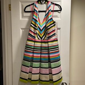 Halter Multicolor Stripe Fit and Flare Dress